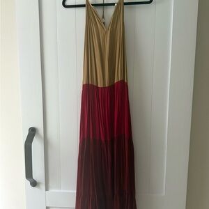 LOFT Gold and Red Maxi Dress